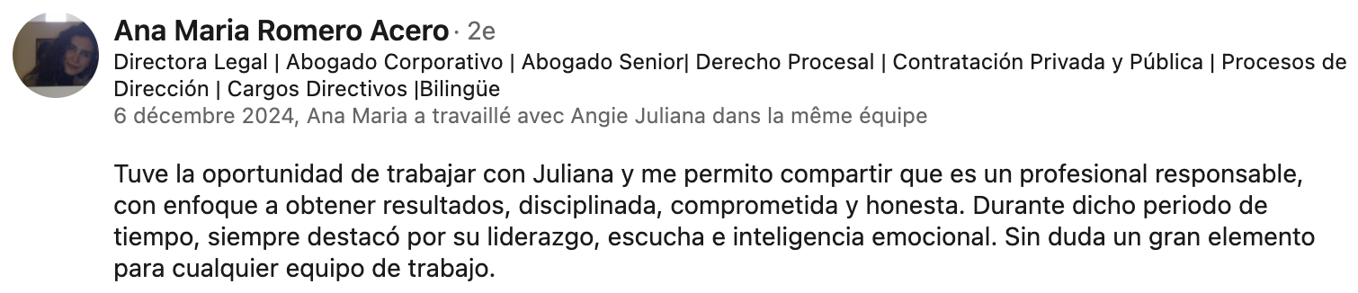Recomendación de Ana Maria Romero Acero en LinkedIn