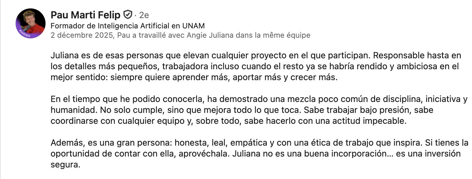 Recomendación de Pau Martí Felip en LinkedIn